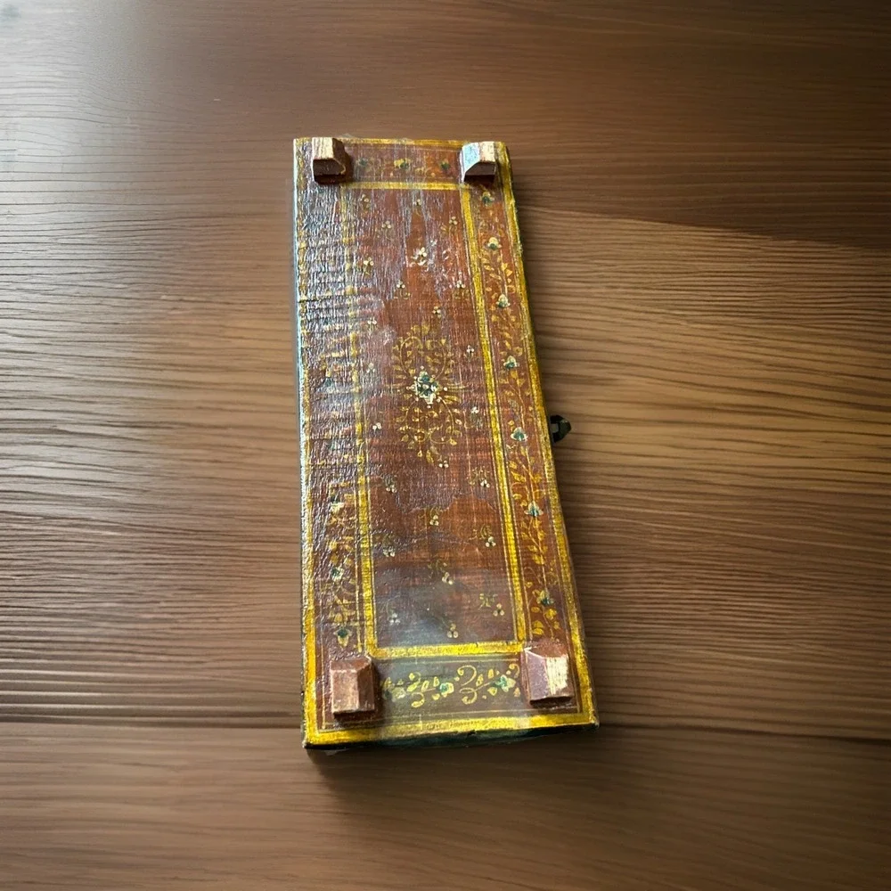 Vintage Wooden Box‎ Ornate Hand Painted Indian Design Jewelry Trinket Storage